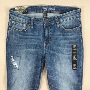 Gap Jeans Womens 4/27 Blue Denim Leggings Distressed Skinny Jeggings Pockets NWT